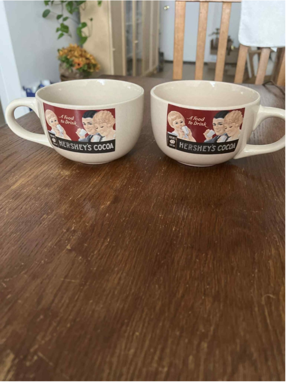Vintage Hershey’s Cocoa Advertising Mugs Retro “A Food to Drink” Coffee Set Of 2